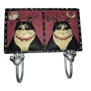 Unbranded Wall Hook Rack Red Good Cat Bad Cat Folk Art Paw Hooks